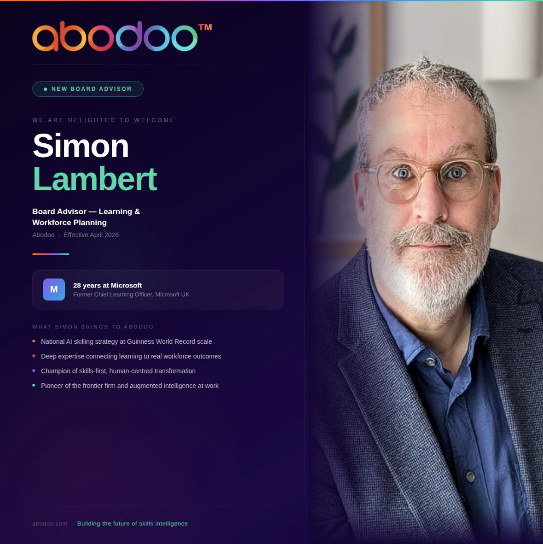Simon Lambert joins Abodoo as Board Advisor for Learning, Skills & Workforce Intelligence